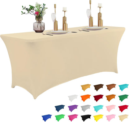 IVAPUPU 6FT Table Cloth for Rectangular Fitted Events Stretch Champagne Table Covers Washable Cover Spandex Tablecloth Protector for Party, Wedding, Cocktail, Banquet, Festival