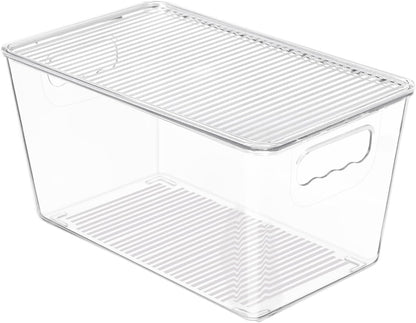 Vtopmart 1 Pack Clear Stackable Storage Bins with Lids, Medium Plastic Containers with Handle for Pantry Organizer and Storage,Perfect for Kitchen,Fridge,Cabinet, Closet,Bathroom Organization