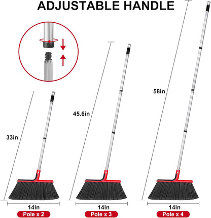 Angle Broom with 58″ Long Handle – 14″ Wide Stiff Bristles for Indoor & Outdoor Sweeping, Garage, Patio, Deck, Courtyard, Concrete, Leaves & Debris Removal