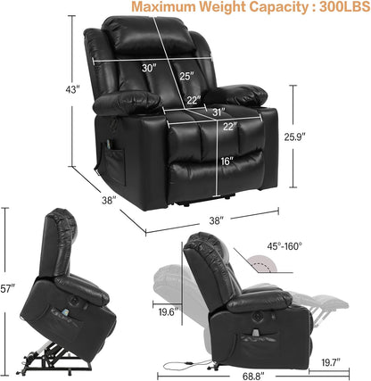 PARKOL Power Lift Recliner Chair for Elderly Breathable Leather Recliner Chair with Massage and Heat,2 Cup Holders,Electric Stand Assist,USB Ports,Gifts for Family (Black)