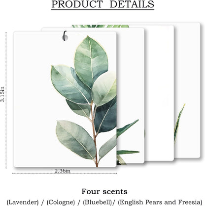 Tropical Leafy Botanical Car Air Freshener 4 Pcs, Green Eucalyptus Monstera Leaf Plant Hanging Scents Air Freshener for Women Men Gifts, Rustic Scented Car Accessories Decor for Room Closet