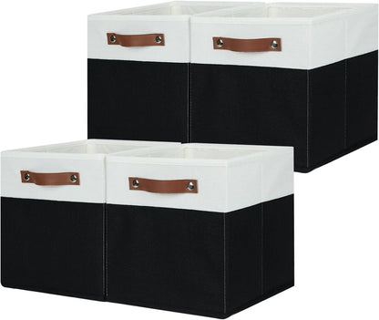 HNZIGE Cubes Storage Bins Set of 4,11 x 11 Fabric Storage Cube Baskets for Storage,Decorative Storage Bins for Shelves with Handles,Closet Clothes Baskets for Organizing Home(Black White)