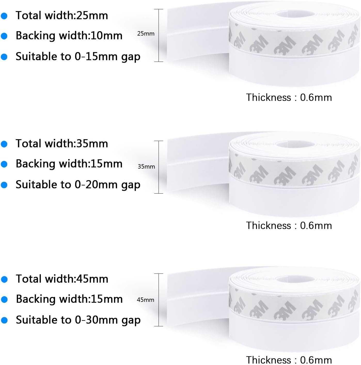 TAROSE Weather Stripping, 33 Feet Weather Seal Strip, Adhesive Silicone Tape (White, 25MM) for Door, Window, Shower Door