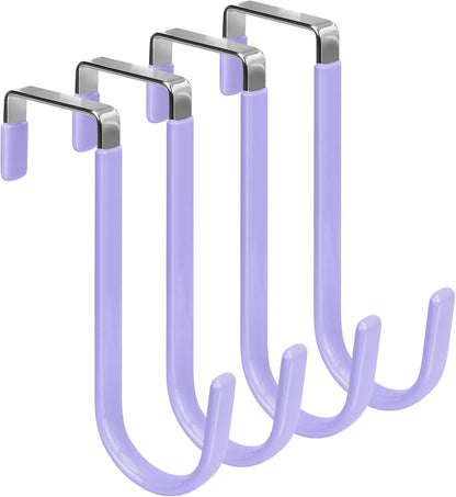FYY Over The Door Hooks, 4 Pack Door Hangers Hooks with Rubber Prevent Scratches Heavy Duty Organizer Hooks for Living Room, Bathroom, Bedroom Hanging Clothes, Towels, Hats, Coats, Bags Lavender