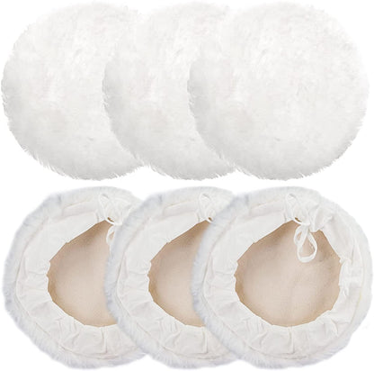 Linkstyle 6PCS 7 Inch Wool Buffing Pads Kit, Lambs Wool Polishing Bonnet Pads with Drawstring, Drill Buffer Polisher Attachment for Car Detailing, Furniture, Glass, Metal, DIY Polishing