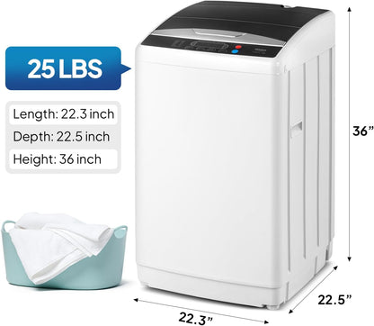 ROVSUN 25LBS Portable Washing Machine, Full-Automatic Electric Laundry Machine with Stainless Steel Drum, 110V Compact Washer, Washer and Spin Dryer Combo with Drain Pump for Apartment, Dorm, Home