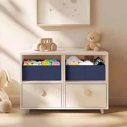 DIMJ Large Closet Shelf Organizer Bins 6 Packs with Handles and Divider, Fabric Trapezoid Storage Baskets, Foldable Clothes Containers Box for Shelf, Towel, Book, Toy, Purse, Hats, Navy Blue