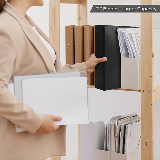 SKYDUE 3 Ring Binder with Clipboard, 2 Inch PU Heavy Duty Binder with Notepad & 5 Dividers with 5 Pockets, Labels, Clipboard Folder Great for School Office(Fit Letter Sized Paper)