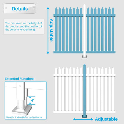 Patio Vinyl Picket Fence Post Kit 36" High for Straight PVC Decorative Fence, Installed in Muddy Floor & Cement Ground, White Fence Column Accessories for Outdoor Front Yard Garden Dog Fence Panel