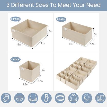 Criusia Drawer Organizer Clothes,16 Pack Underwear Drawer Organizers, Foldable Closet Organizers and Storage Dresser Drawer Dividers Clothing Organizer for Clothes, Socks, Scarves, Bra, Ties (Beige)