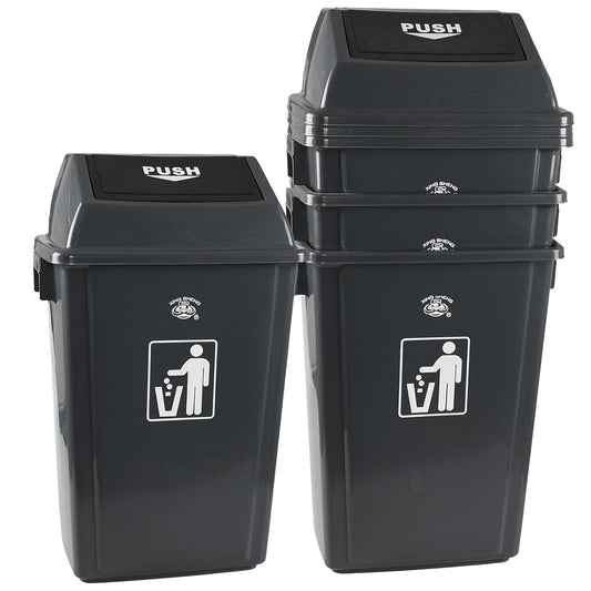 18 Gallon Grey Commercial Trash Can with Swing Lid, Garbage Can for Outdoor Office Restaurant School Kitchen (Pack of 4)