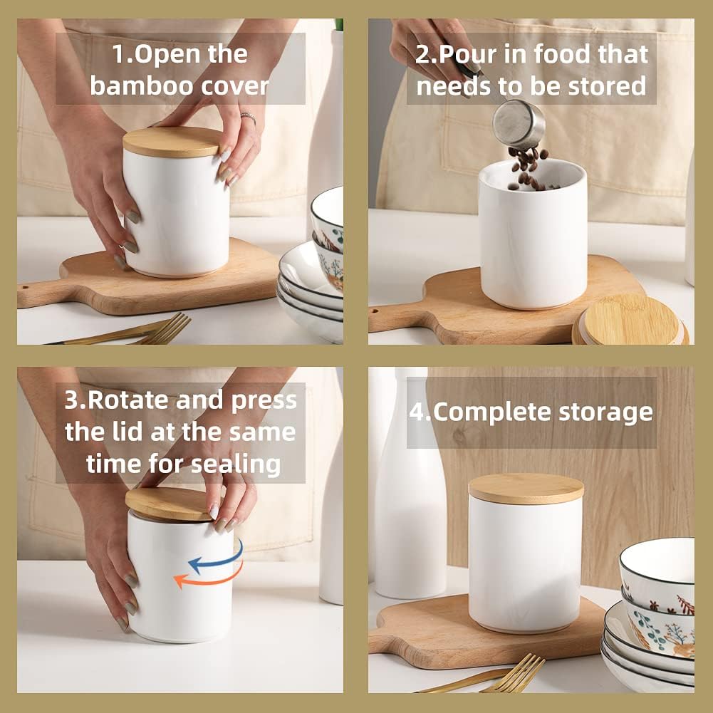Sweejar Ceramic Canisters Set, Food Storage Jars with Airtight Seal Bamboo Lid, Stackable Containers for Kitchen Counter, Ground Coffee, Flour, Sugar, Cookie, Dog Treats, Candy, Pack of 4 (Jade)