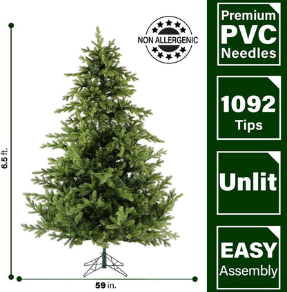 Fraser Hill Farm 6.5-Ft. Foxtail Pine Artificial Christmas Tree with Stand and No Lights, Unlit Foldable Fake Tree with Realistic Foliage for Home Decoration