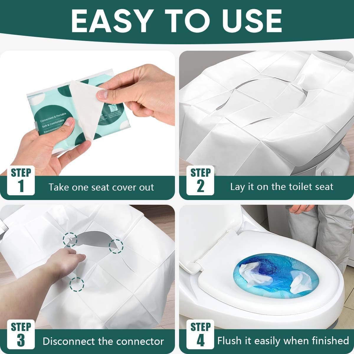 60 Pcs Disposable Flushable Paper Toilet Seat Covers Travel Supplies Essentials for Airplane, Public Restrooms, Bathroom, Hotels, Camping, Kids or Adults