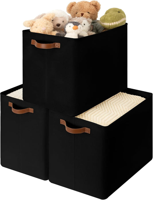 GRANNY SAYS Large Storage Baskets, Closet Storage Bins, Collapsible Storage Bin, Fabric Storage Bins with Metal Frame, Clothes Baskets for Shelves, Towels, Black, 50L, 3-Pack