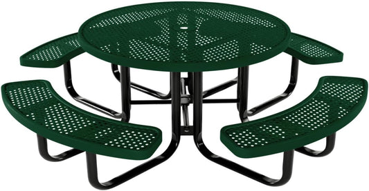 Coated Outdoor Furniture Heavy-Duty Portable Outdoor Kids Table with Umbrella Hole, Punched Steel Kids Picnic Table, Commercial-Grade, Made in America (46 In, Round, Childrens, Green)