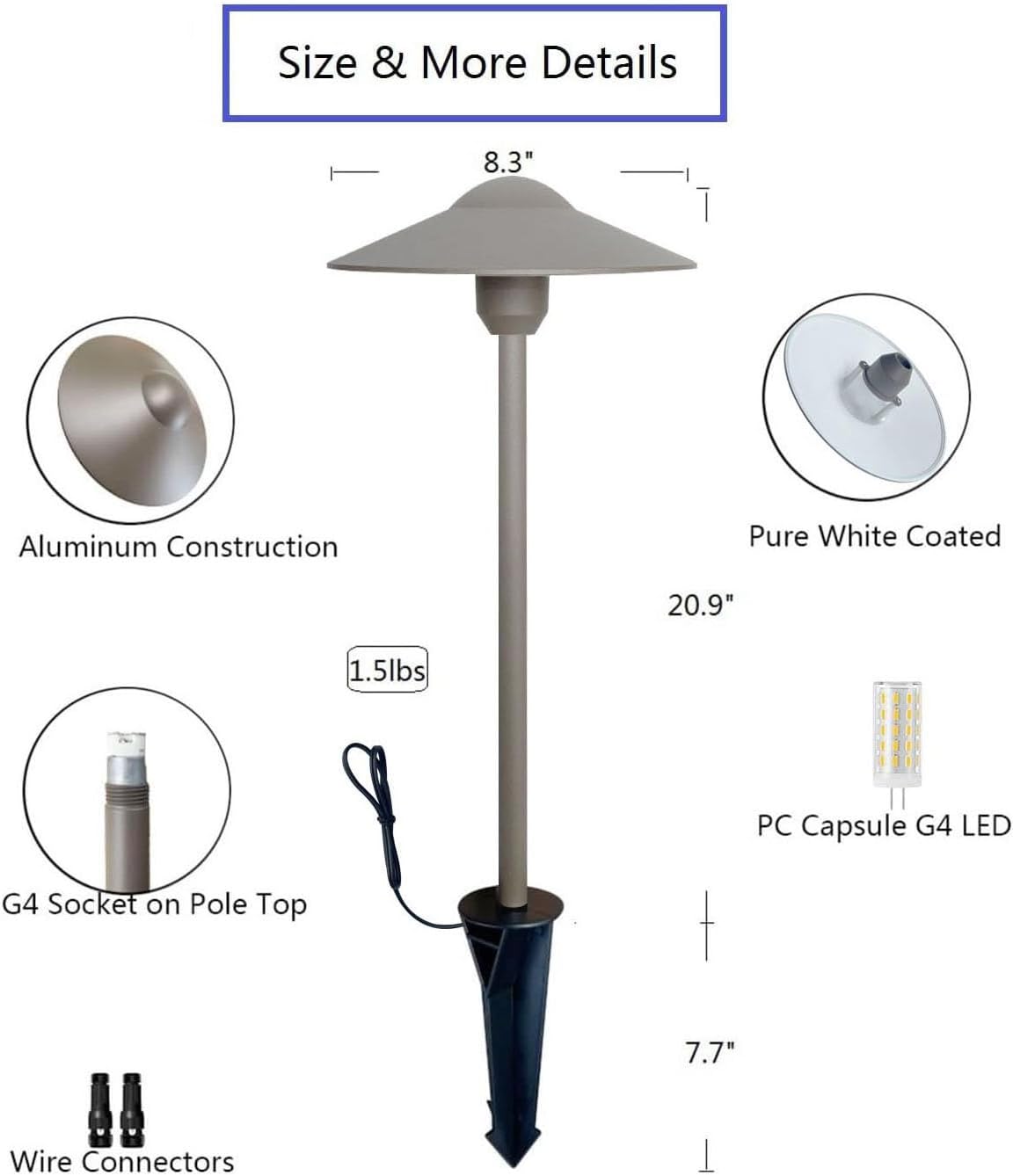 Arrownine Cast Aluminum Low Voltage Outdoor Pathway Light Walkway Landscape Path Lights Included Ground Spike,Wire Connectors Free Replaceable 3 Watts G4 LED Bulb Warm White 2-Pack Bronze Finish