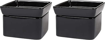 Elanze Designs Glossy Black Ceramic Stoneware 2-in-1 Jar Candle and Wax Tart Oil Warmer - 2 Pack