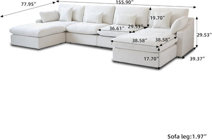 JACH U-Shaped Sectional Couches for Living Room, Cloud Sectional Couch with Deep Seat, 155.9" Modular Sofa with Chaise, Covers Removeable & Washable, Sofas Furniture for Living Room, White