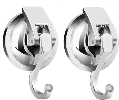 Suction Cup Hooks for Shower, Bathroom, Kitchen, Glass Door, Mirror, Tile – Loofah, Towel, Coat, Bath Robe Hook Holder for Hanging – Waterproof Wreath Hook (Silver 2Pack)