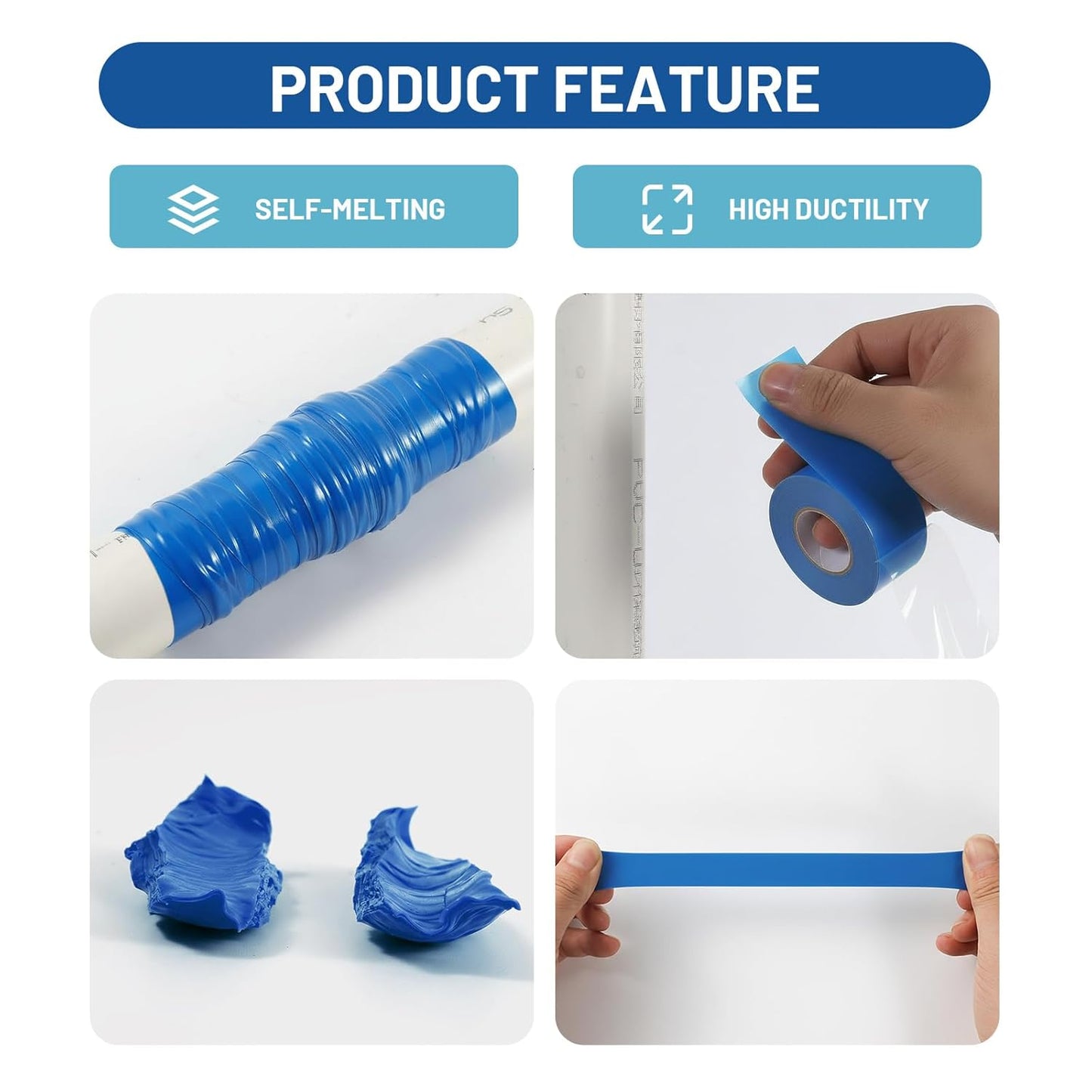 Self Fusing Silicone Tape 4 Rolls 1 in x 10' Blue Waterproof Rescue Tape Rubber Leak Silicone Self-amalgamating Tape for Plumbing, Sealing Pipes, Hose Repair, Outdoor Coax and Tool Fixation
