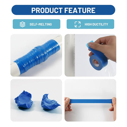 Self Fusing Silicone Tape 2 Rolls 1 in x 10' Blue Waterproof Rescue Tape Rubber Leak Silicone Self-amalgamating Tape for Plumbing, Sealing Pipes, Hose Repair, Outdoor Coax and Tool Fixation