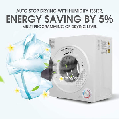 CTT 3.5 Cu. Ft. Clothes Dryer, 1500W Electric Dryers for Clothes, 110V Electric Clothes Dryer with Stainless Steel Drumble for 13.2 lbs. with 4 Automatic Drying Modes (White)