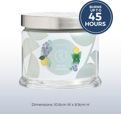 PartyLite 3-Wick Jar Candle, Highly Fragranced Clean Burning Glass Candle, 25-45 Hours Burn Time (Winter Morning)