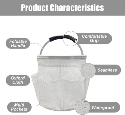 Qivine 17L Cleaning Caddy with Handle, Cleaning Supply Caddy Foldable Tool Bag Cleaning Products Organizers Portable Cleaning Bucket Organiser for Storing Towels (Clear)