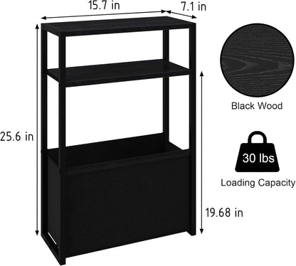 Black Side Table, Slim Side Table with Magazine Rack, Bathroom Table for Small Spaces, Narrow Bedside Table for Living Room, Bedroom
