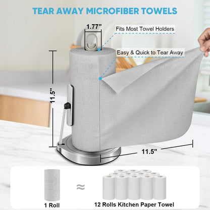 AIDEA Microfiber Cleaning Cloth Roll, Grey 75PK, Reusable Paper Towels Tear Away Cloth, Microfiber Towels for Cars, Wash Cloths, Lint Free Rags for House, Kitchen,Window,Cleaning Supplies 11.5"×11.5"