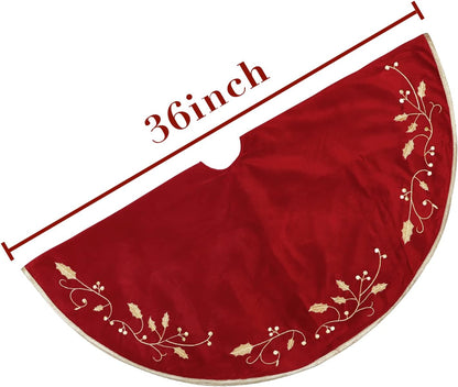 36 Inches Christmas Tree Skirt, Classical Velvet Fur Plush Red Tree Skirt, Xmas Tree Skirts for Merry Christmas Party Rustic Vintage Christmas Tree Decorations