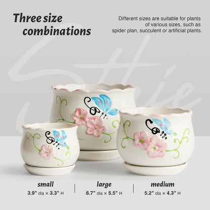 Ceramic Plant Pots with Drainage Holes and Saucers, Round Flower Pots for Indoor Plant, 3.9/5.2/6.7 Inches Flower Large Planters Set of 3