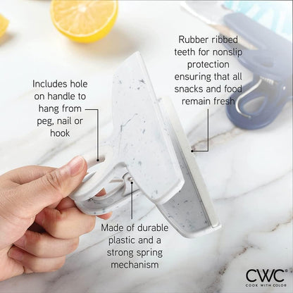 COOK WITH COLOR Bag Clips - Heavy Duty Chip Clip and Refrigerator Magnet Clips for Food Storage with Air Tight Seal Grip, Blue and White, Pack of 8 Large Clips