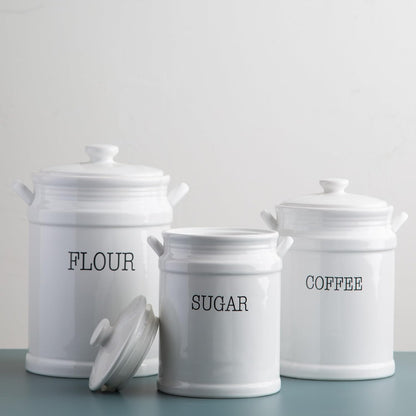 Ceramic Canister Set with Airtight Lids - 3-Piece Kitchen Storage for Flour, Sugar, Coffee, Tea & Spices - Modern Countertop Decor
