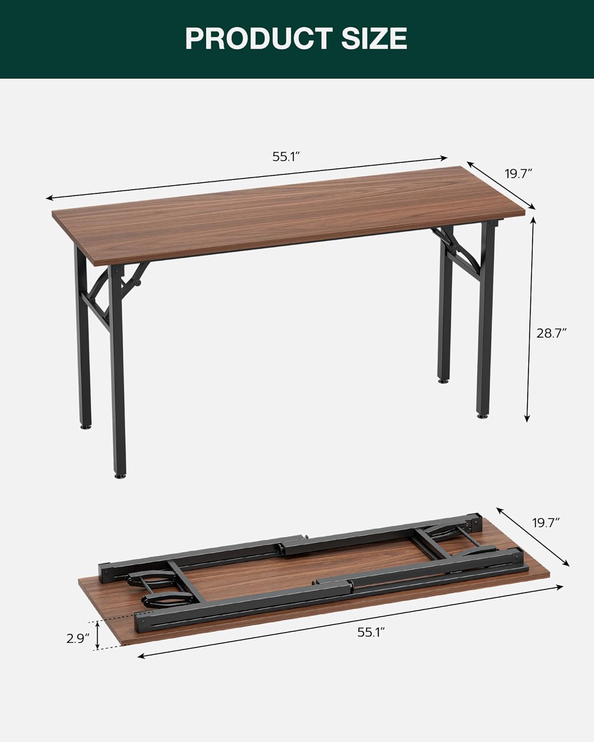 Frylr Small Folding Computer Desk – Portable 55.1 Inch Foldable Laptop Table, Collapsible and Compact for Easy and Fast Setup, Lightweight for Small Spaces, Home Craft and Study Use, Dark Walnut