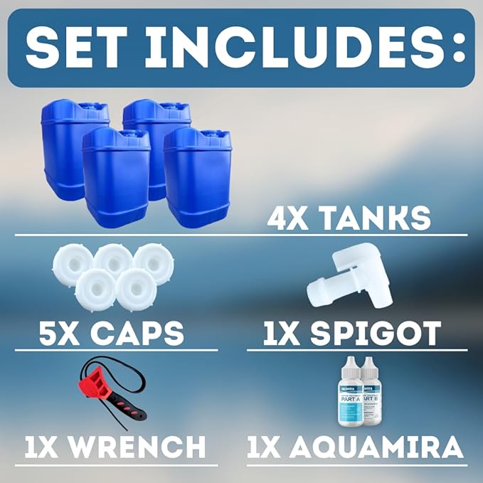 5-Gallon Stackable Water Storage Containers, Water Treatment,5 Gallons Each w/Lids + Spigot, Easy Fill, Survial Supply Emergency Water Storage for Disaster Preparedness, 20 Gallon (4 Tanks)