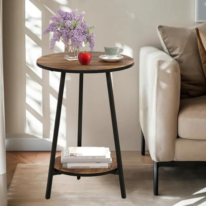 Side Table - Rustic End Couch Tables - Waterproof Metal Frame, Scratch-Resistant - Vintage Wood Color Tables for Sofa Living Room Bedroom Bedside Coffee Small Spaces