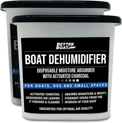 Moisture Absorber and Boat Dehumidifier, Charcoal Odor Remover for Damp Smell and Humidity, Unscented and Fragrance-Free, 2 Pack, Ideal for Basement, Closet, Home, RV, or Boating, No Refill Needed