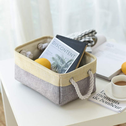 Fabric Storage Baskets for Organizing(6 Pack) Small Baskets for Shelves,storage, Laundry, Nursery, Closets, Decorative Baskets for Gifts Empty (Grey & gold, 11.8” x 7.8” x 5.1”)