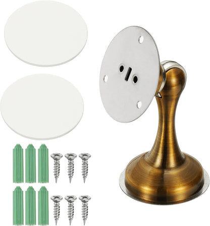 uxcell Magnetic Door Stopper, Stainless Steel Heavy Duty Door Holder, No Drilling Doors Knob Wall Protector with Self-AdhesiveTapes and Screws for Home Wall Floor Mounting, Yellow Bronze