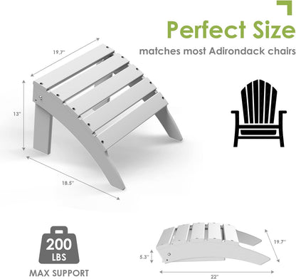 GREENVINES Adirondack-Ottoman | HDPE Plastic | Outdoor Footrest | All Weather | Foot Rest | Foot Stool | White | for Adirondack Chair | for Patio Backyard Pool