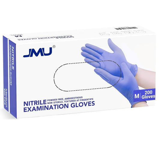 JMU 200 Count Medical Nitrile Gloves Medium, 3.5 Mil Powder Free Latex Free Disposable Gloves for Medical, Cooking, Cleaning