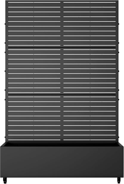 Casaphoria Metal Raised Garden Bed with Trellis and Wheels, 72"x47"x16" Planter Box for Climbing Plants, Vegetables & Vines, Features Drainage Holes and Privacy Screen (Black-Louvered)