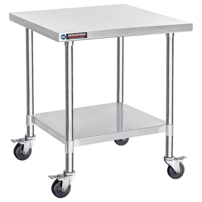 DuraSteel 30x30 NSF Stainless Steel Cart - Heavy Duty Rolling Food Prep Table with Undershelf - Metal Utility Cart for Commercial Restaurant Kitchen, Laundry, Outdoor Portable BBQ Grill