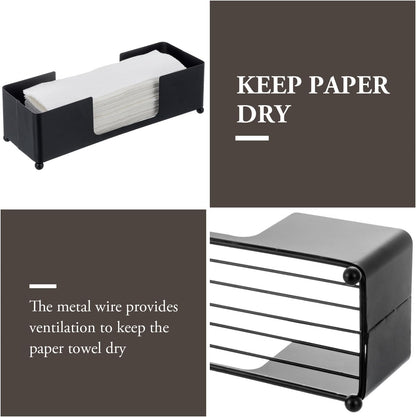 MyGift Modern Matte Black Metal Tabletop Commercial Folded Paper Towel Holder, Countertop Disposable Napkin Dispenser Tray for Guest Bathroom