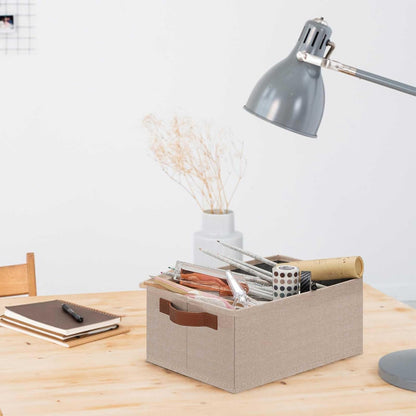 GhvyenntteS Small Fabric Storage Bins 6 Pack, 11.8" x 7.87" x 5.11" Storage Basket with Leather Handles, Closet Storage Bins for Shelves, Storage Baskets for Shelves, DVD Storage (Beige Yellow)