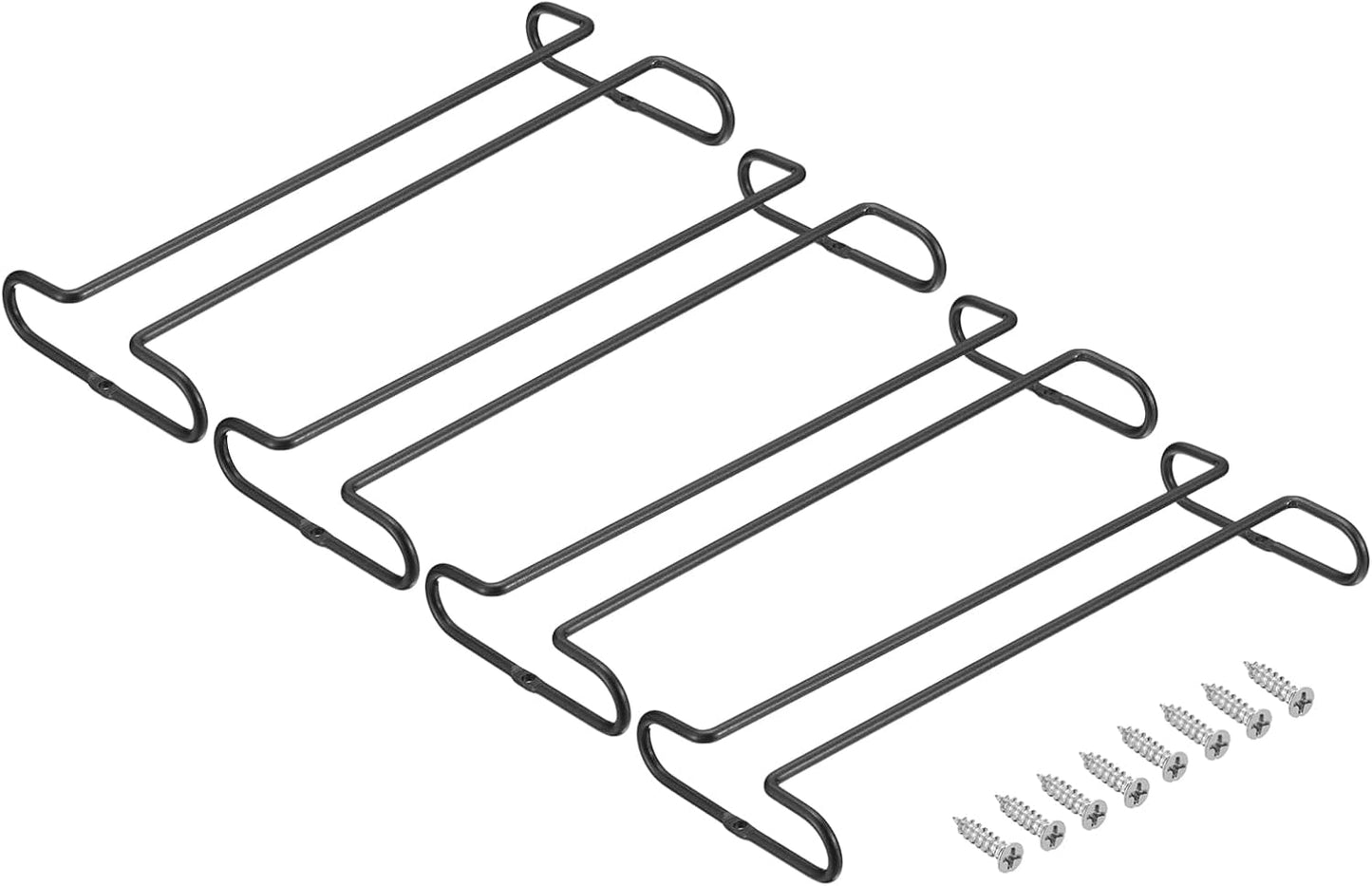 uxcell Wine Glass Rack Under Cabinet, 4Pcs 10-Inch Stemware Wine Glass Hanging Rack Stainless Steel Wine Glass Organizer Storage Hanger for 5.5mm Stemware Column, Black