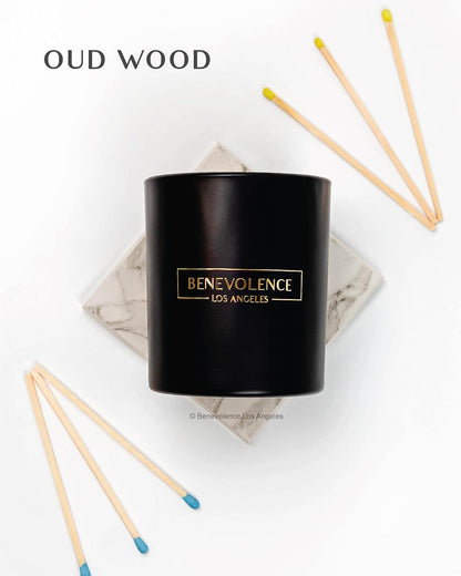 Benevolence LA Oud Wood Scented Candle | Soy Candles, Black Candle for Home | Gifts for Women and Men | Home Fragrance | Aromatherapy | 8oz, 45 Hour Burn