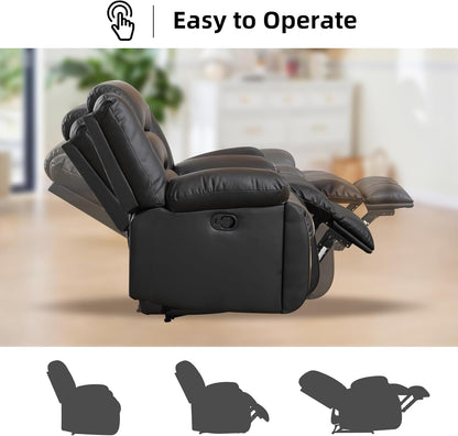 EBELLO Faux Leather Manual Recliner Sofa Set, 3 Seat Reclining Sofa, Couch Furniture Set for Living Room, Black